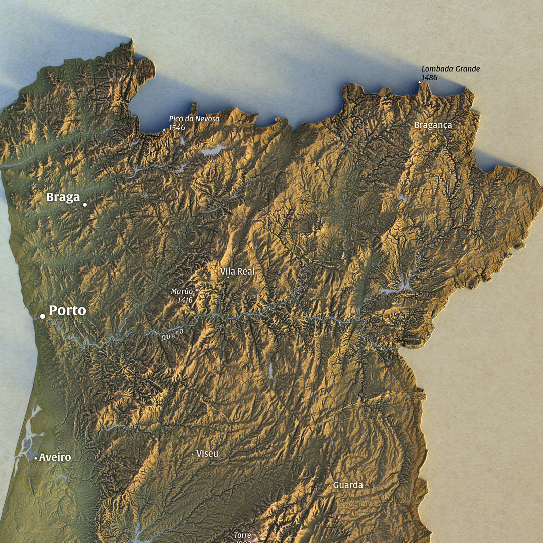 Shaded relief map of Portugal (50x70 cm)