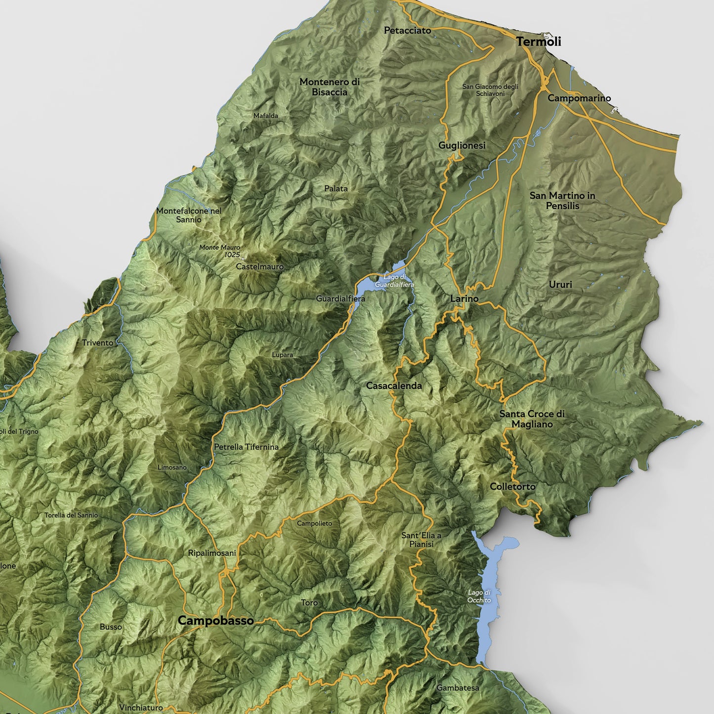Shaded relief map of Molise