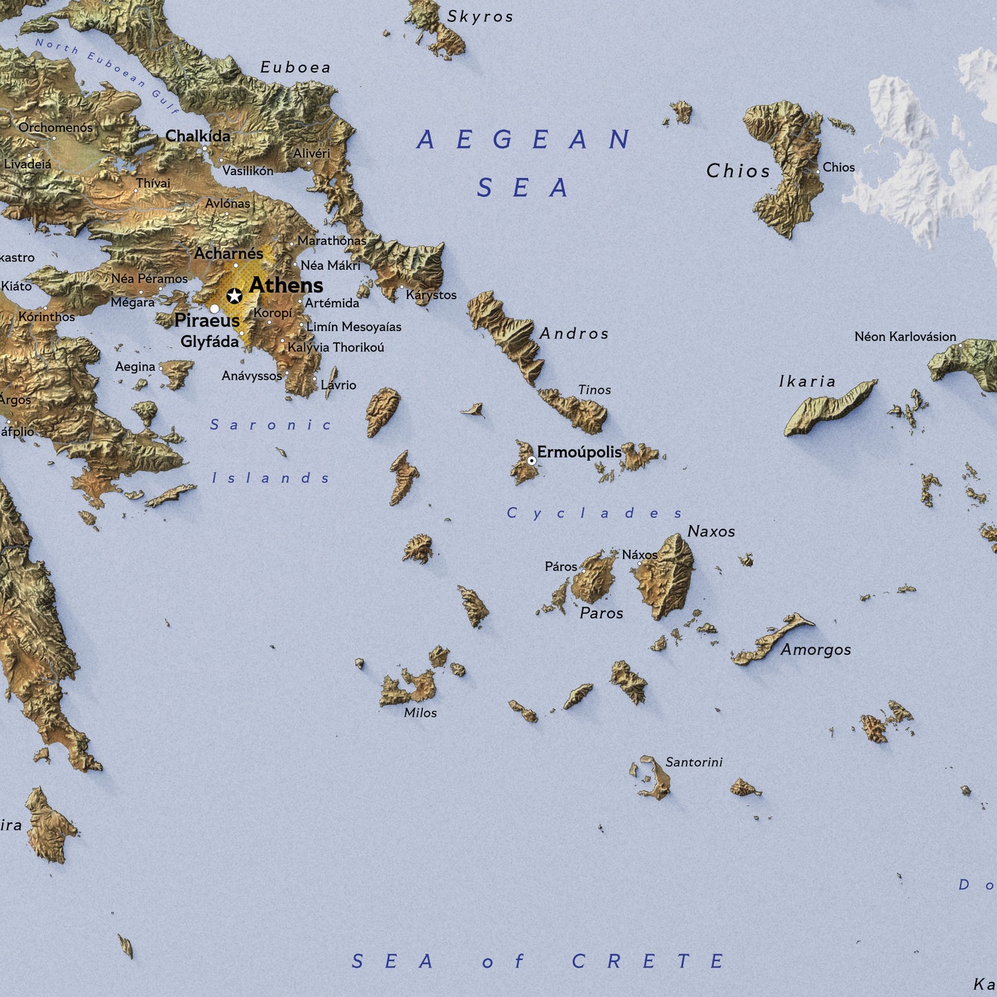 Shaded relief map of Greece (50x70 cm)