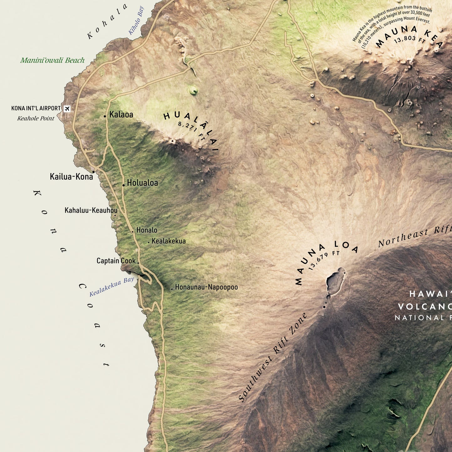 Shaded relief map of Hawai'i, The Big Island (18x24 inches)