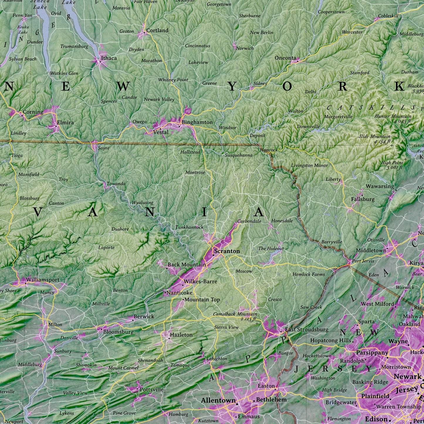 New York & Vicinity: Artistic Topographic Wall Map (36x24") – Detailed Map Print