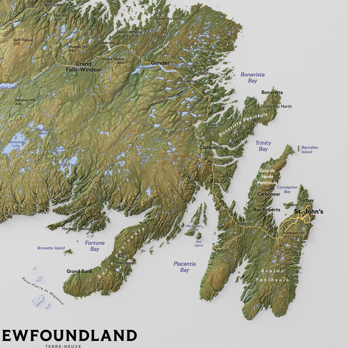 Newfoundland Abstract Map Shaded relief map of Newfoundland Island – VeryGoodMaps