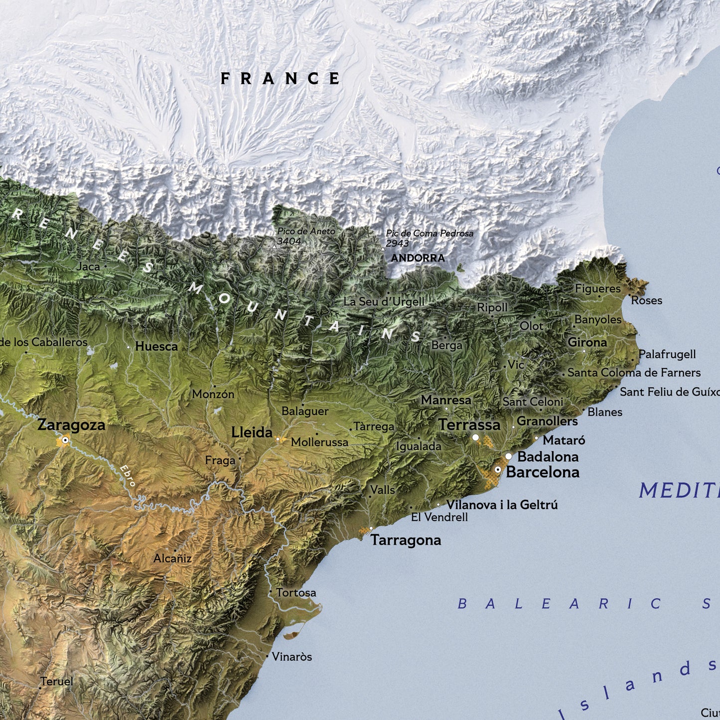 Shaded relief map of Spain (70x50 cm)