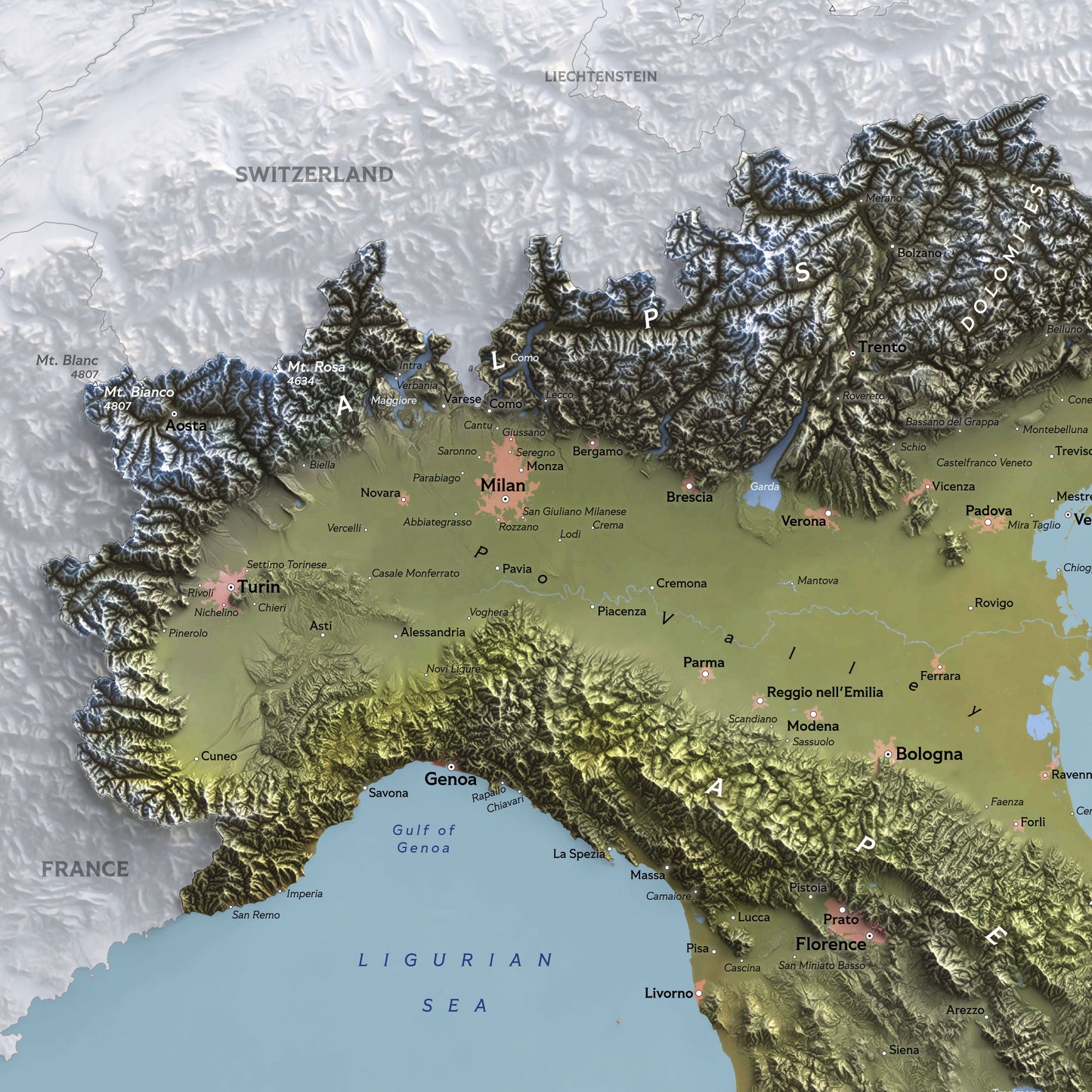 Shaded Relief Map of Italy (50x70 cm)