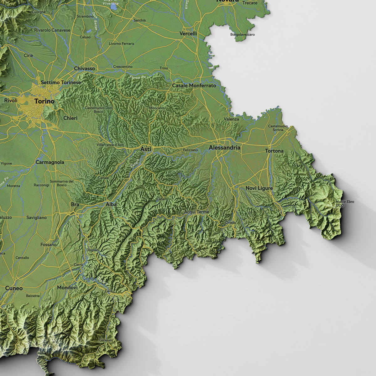 Piemonte Docs Map Shaded relief map of Piemonte – VeryGoodMaps
