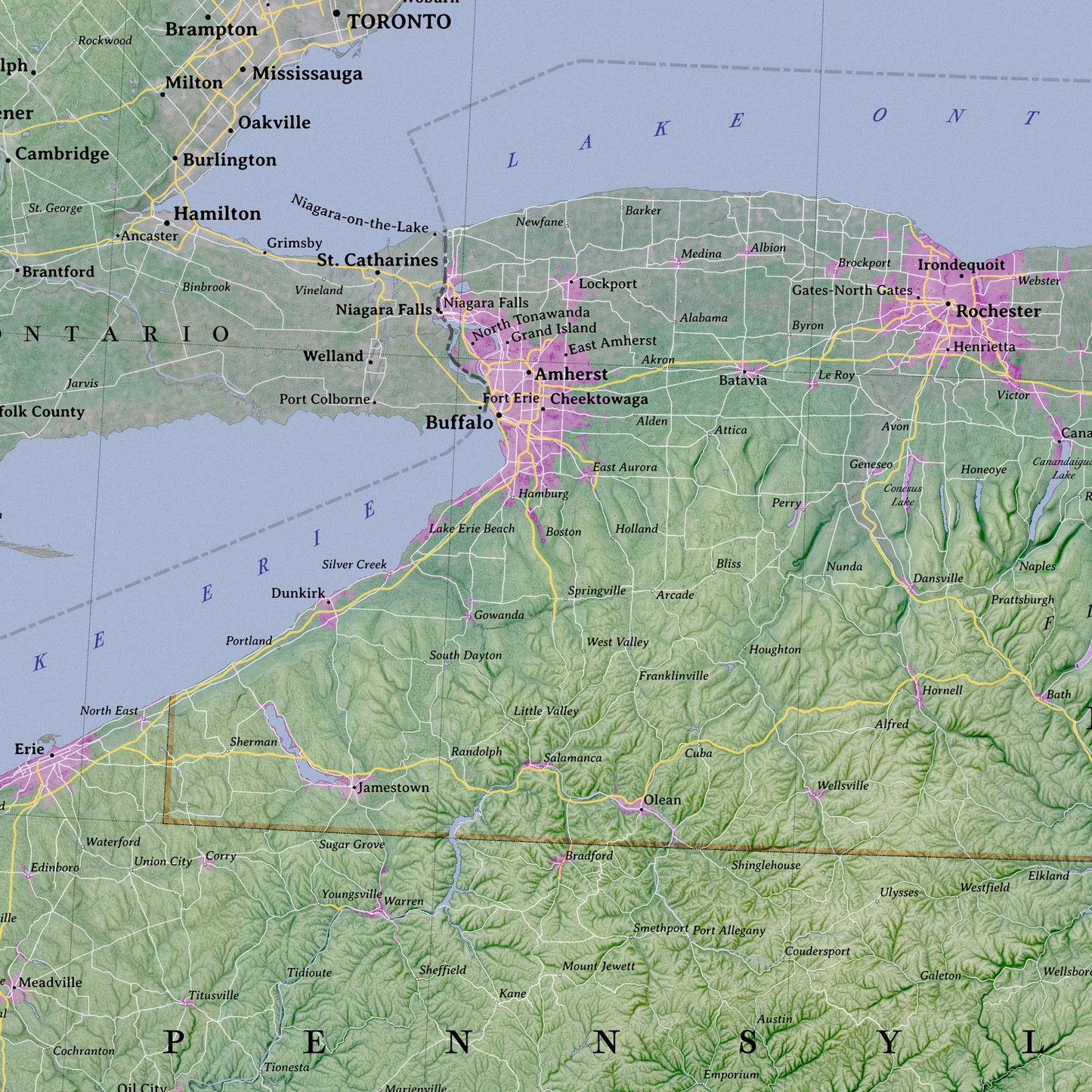 New York & Vicinity: Artistic Topographic Wall Map (36x24") – Detailed Map Print
