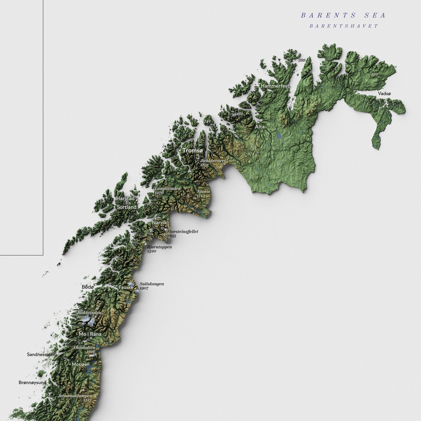 Shaded relief map of Norway (50x70 cm)