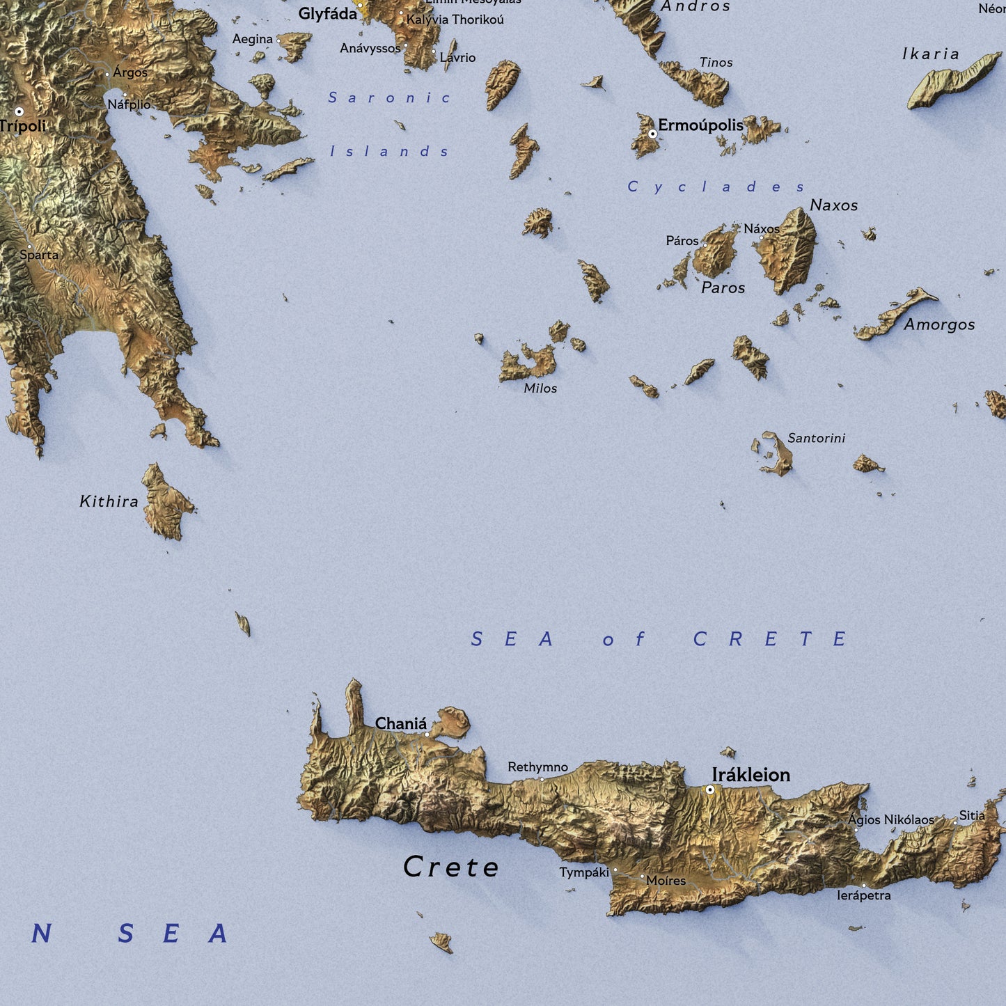 Shaded relief map of Greece (50x70 cm)
