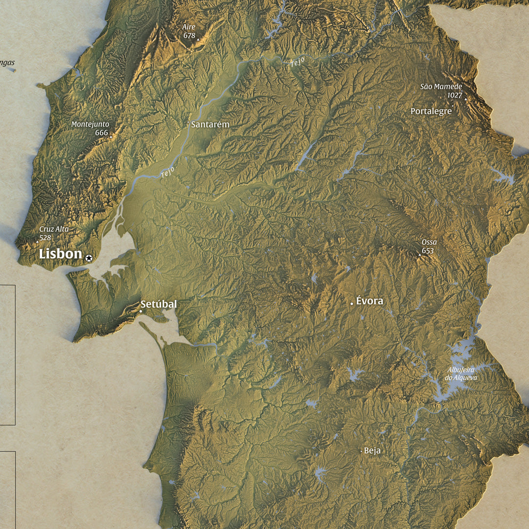 Shaded relief map of Portugal (50x70 cm)