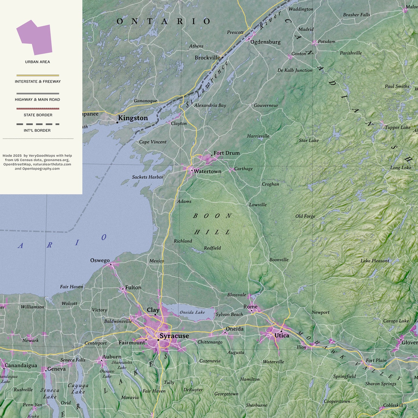 New York & Vicinity: Artistic Topographic Wall Map (36x24") – Detailed Map Print