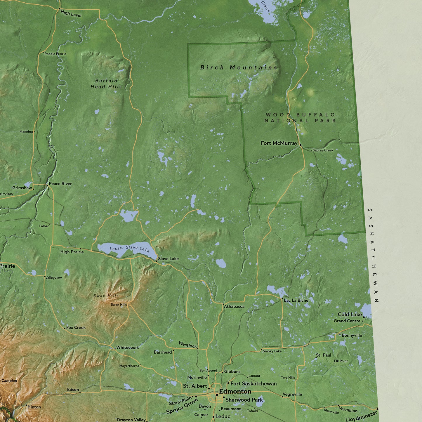 Shaded relief map of Alberta, Canada (50x70 cm)