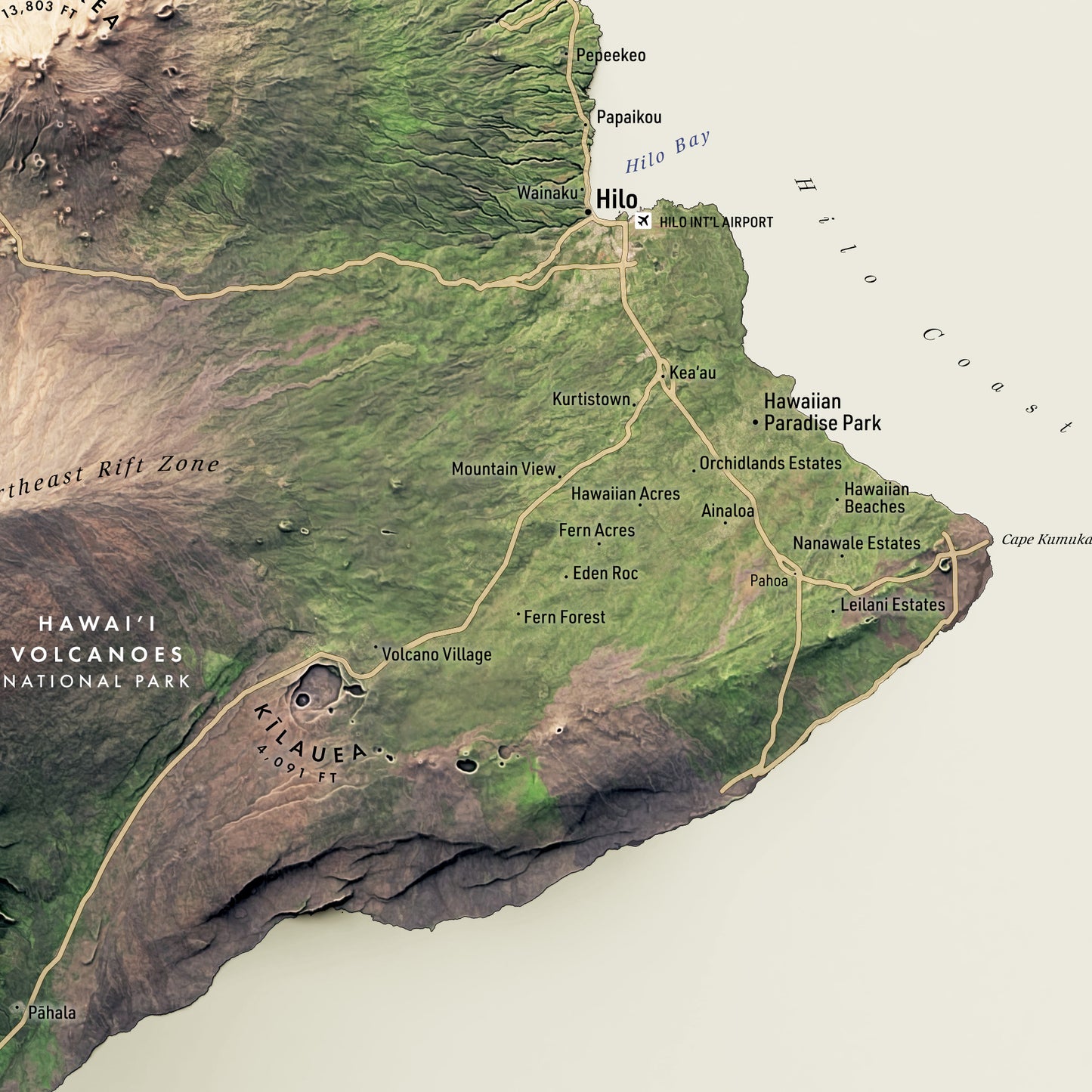 Shaded relief map of Hawai'i, The Big Island (18x24 inches)