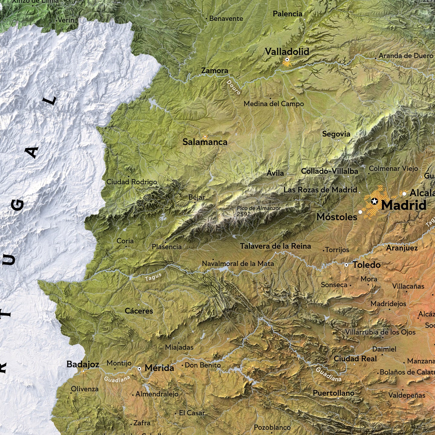Shaded relief map of Spain (70x50 cm)