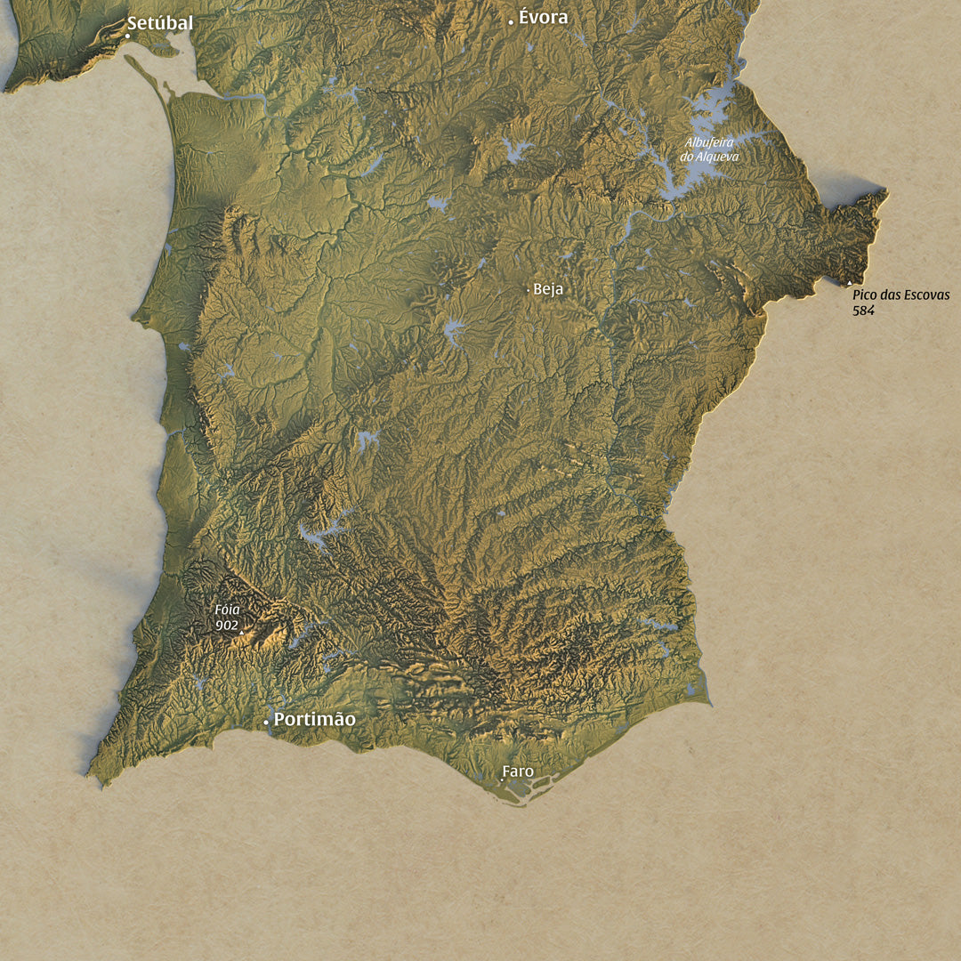 Shaded relief map of Portugal (50x70 cm)