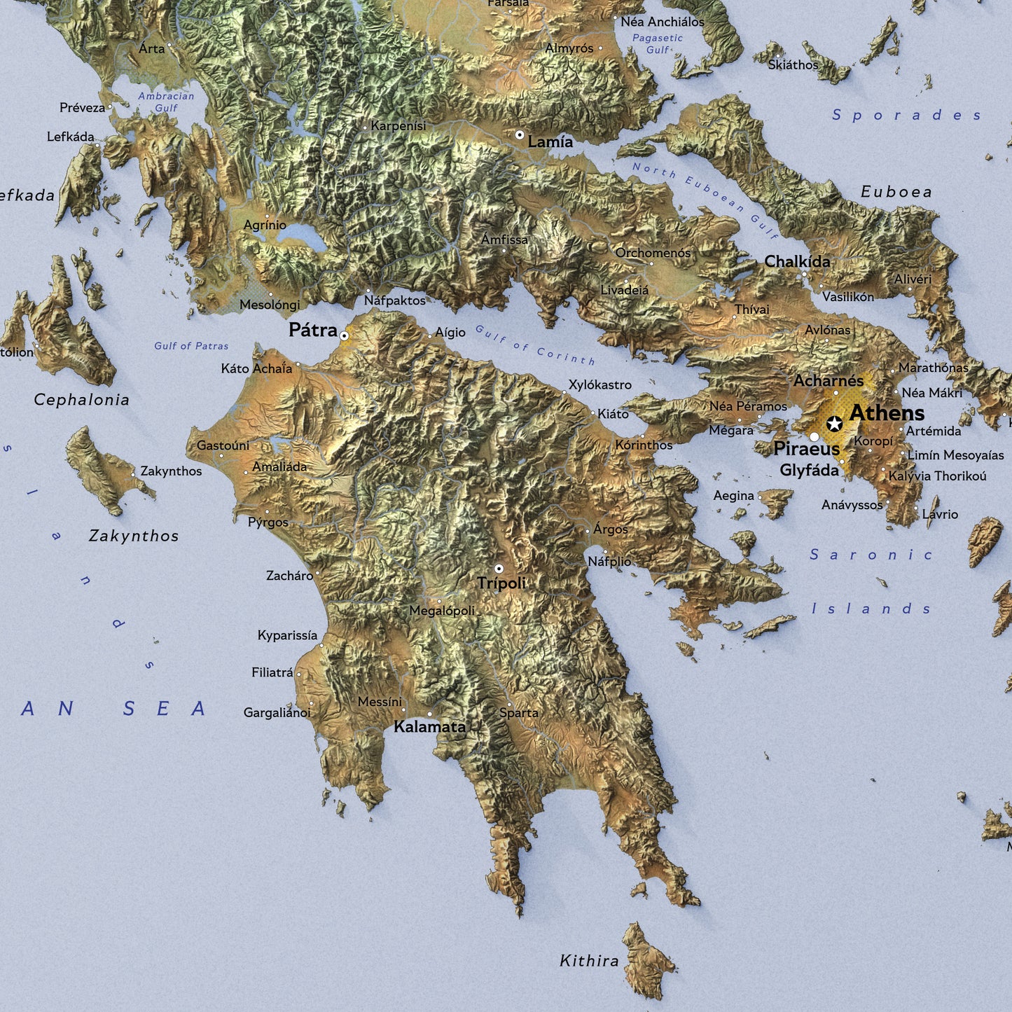 Shaded relief map of Greece (50x70 cm)