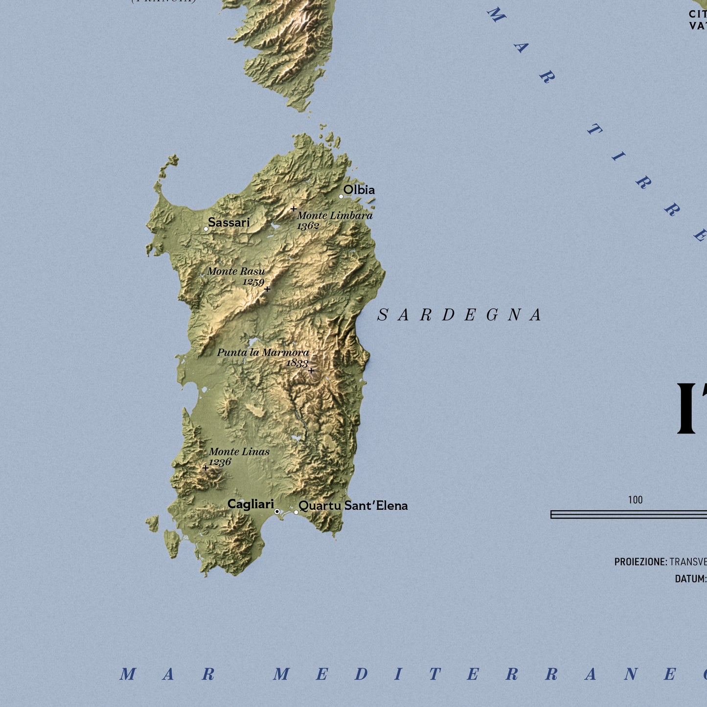 Shaded relief map of Italy (Italian language version)