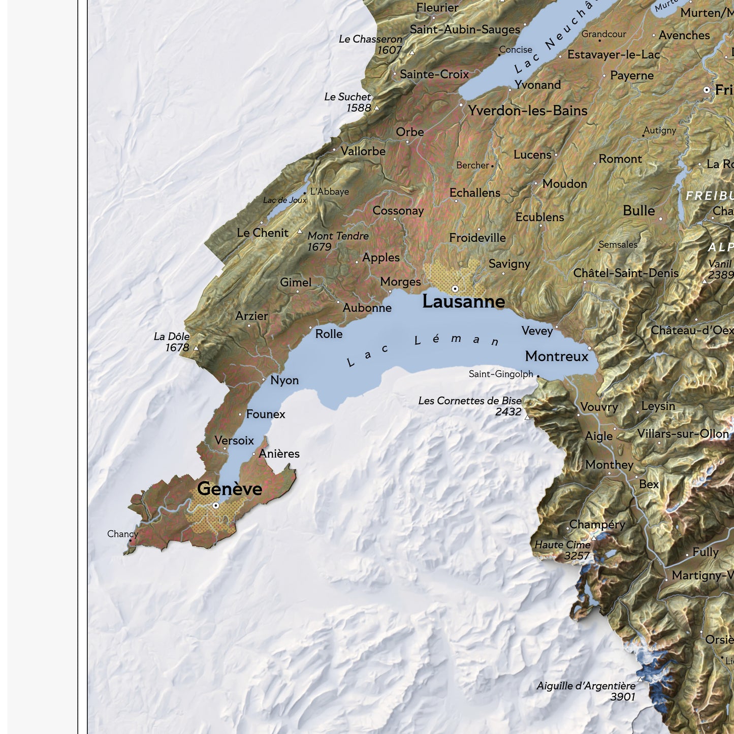 Shaded relief map of Switzerland (70x50 cm)