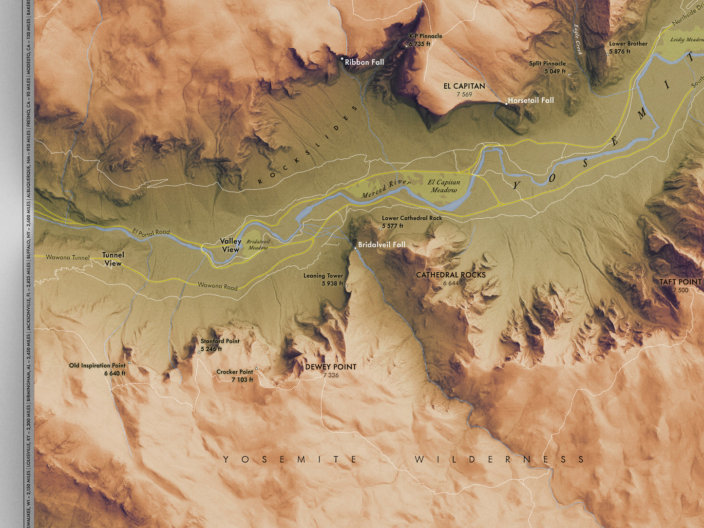 Yosemite Valley Map Print – 24x18” Shaded Relief