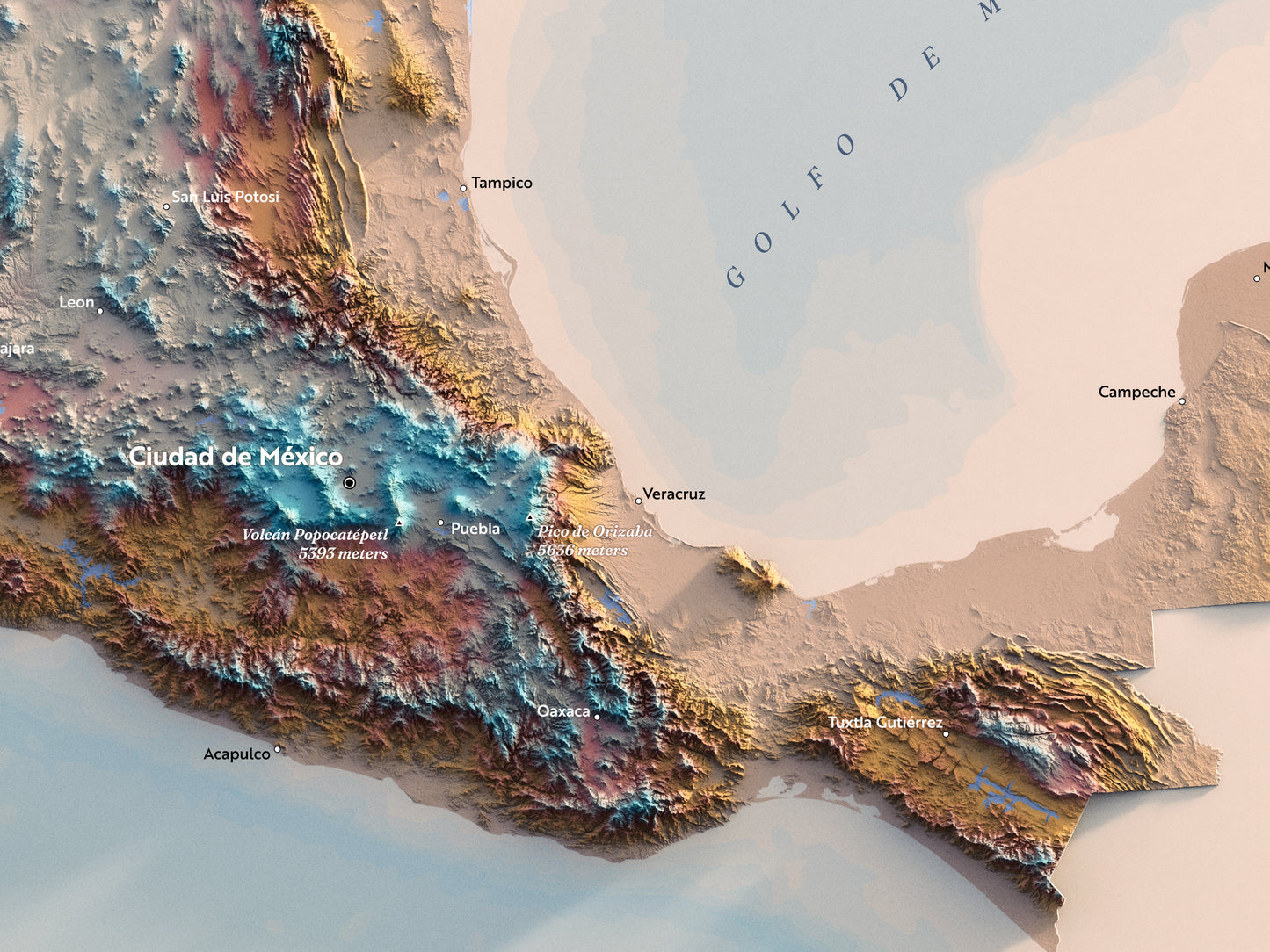 Shaded Relief Map of Mexico
