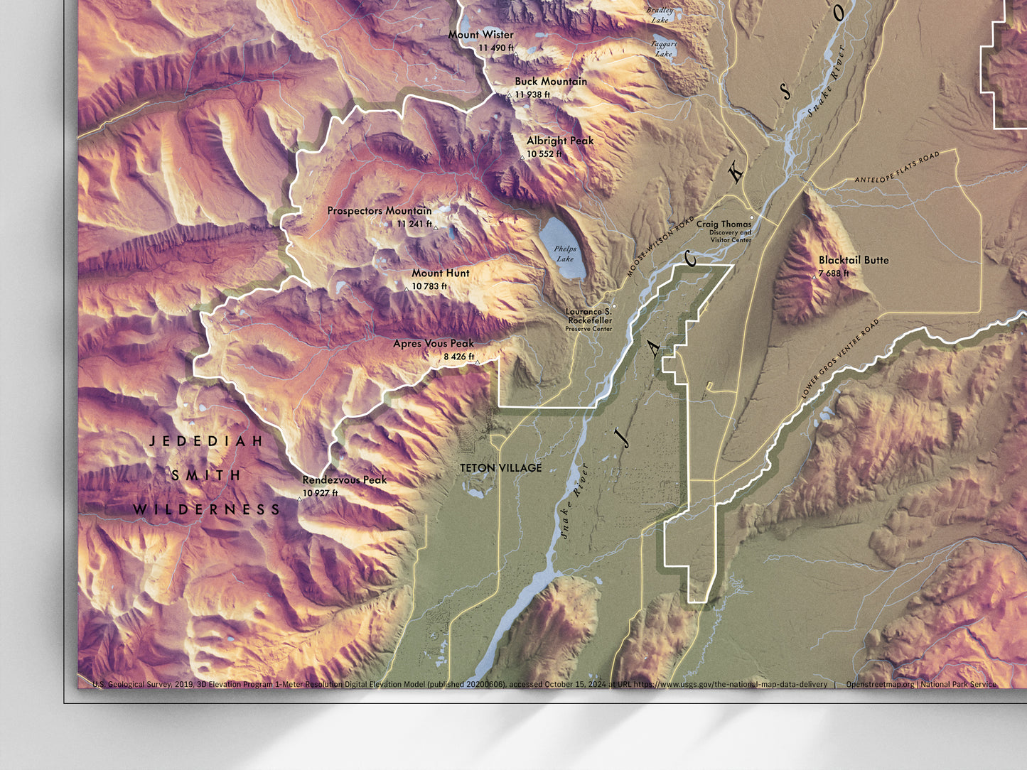 Grand Teton Map Print – 18x24” Shaded Relief