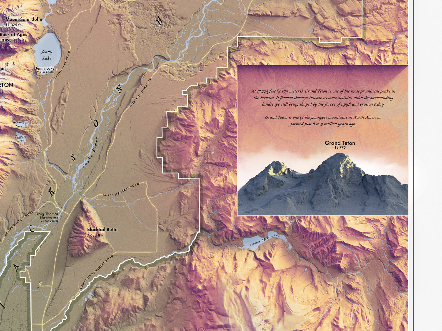 Grand Teton Map Print – 18x24” Shaded Relief