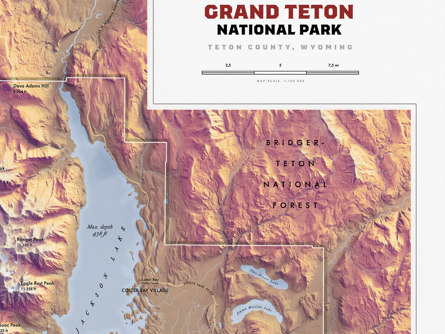 Grand Teton Map Print – 18x24” Shaded Relief